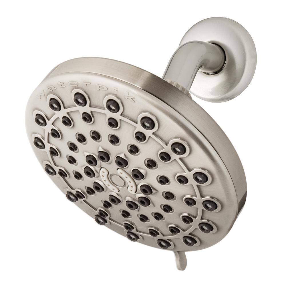 Waterpik 6-Spray 6 in. Single Wall Mount Low Flow Fixed Rain Shower Head in Brushed Nickel XMD-639T