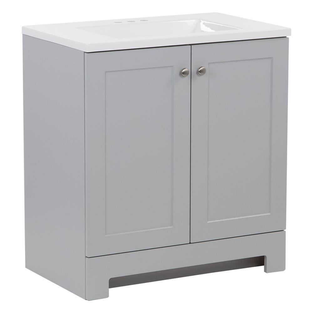 Glacier Bay 30.2 in. W x 18.8 in. D x 32.9 in. H Freestanding Bath Vanity in Pearl Gray with White Cultured Marble Top GB30P2-PG