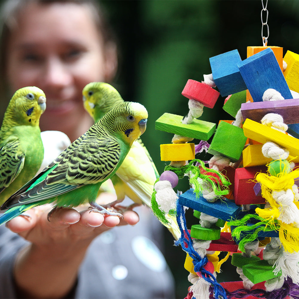 ALPACASSO 1Pcs Parrot Toys Bird Parrot Hanging Bite Wooden Blocks Cage Fun Toy for Chewing Climbing Biting Wooden Knots Blocks Chewing Toys，Suitable for Medium to Large Birds