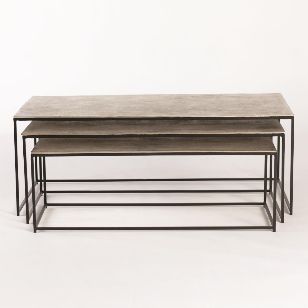 3 Piece Luxe Silver/Black Nesting Coffee Table Set   Industrial   Coffee Table Sets   by My Swanky Home  Houzz