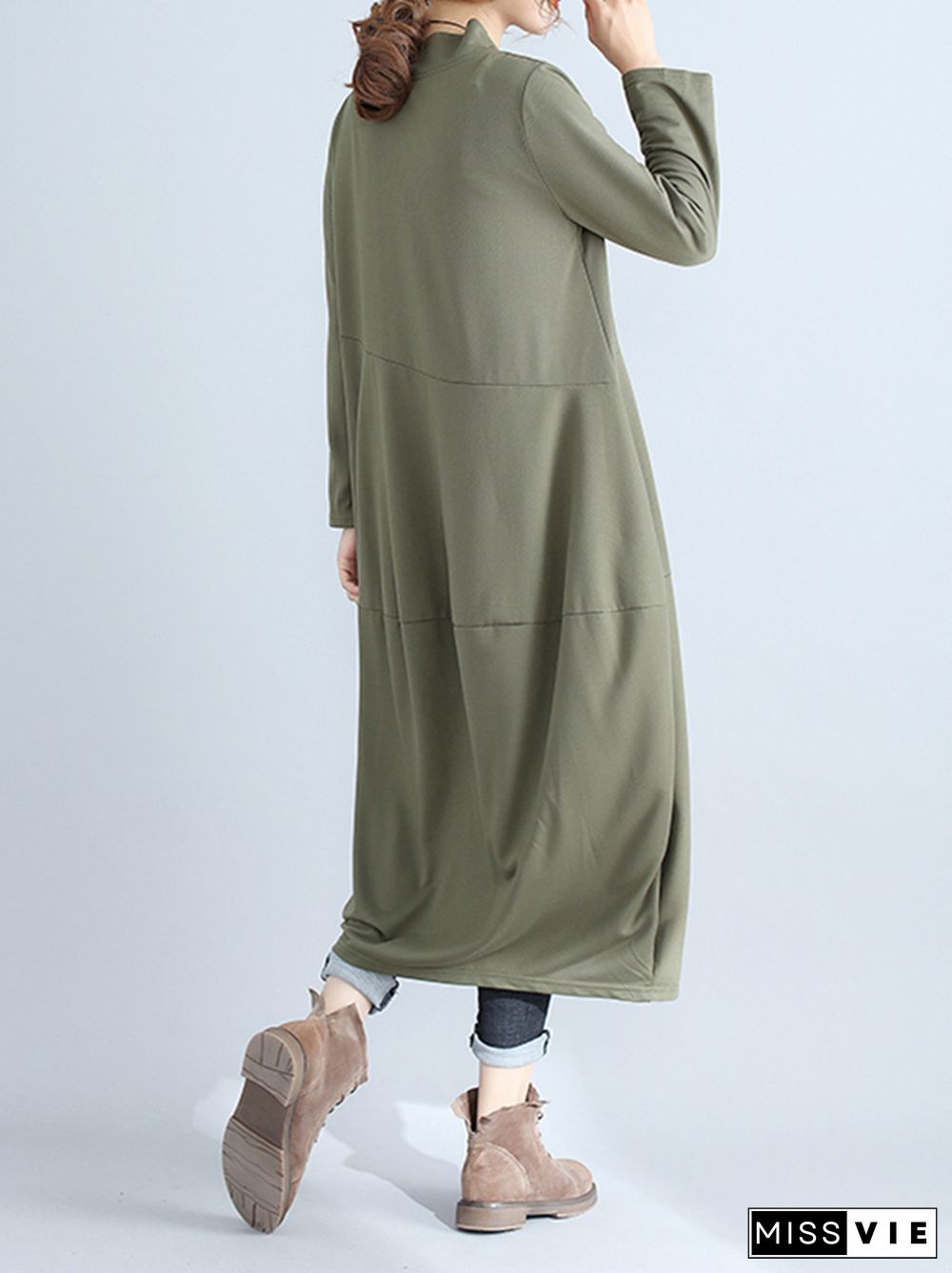 Casual Loose Plus Size Solid Color Hooded Midi Dresses