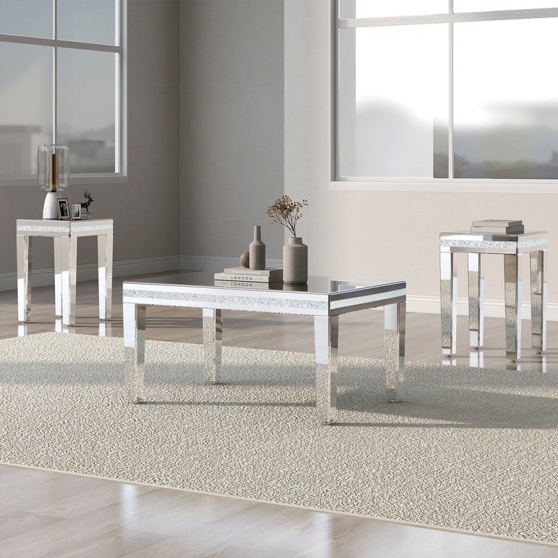 Modern mirror 3 piece table set luxury living room cocktail center table with two end tables