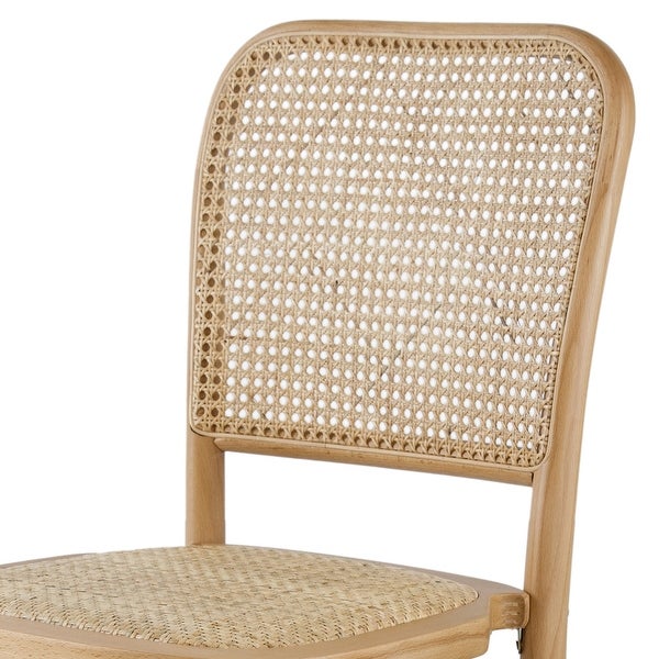 21 Inch Dining Chairs， Rattan Seat， Curved， Stackable， Set of 2， Natural