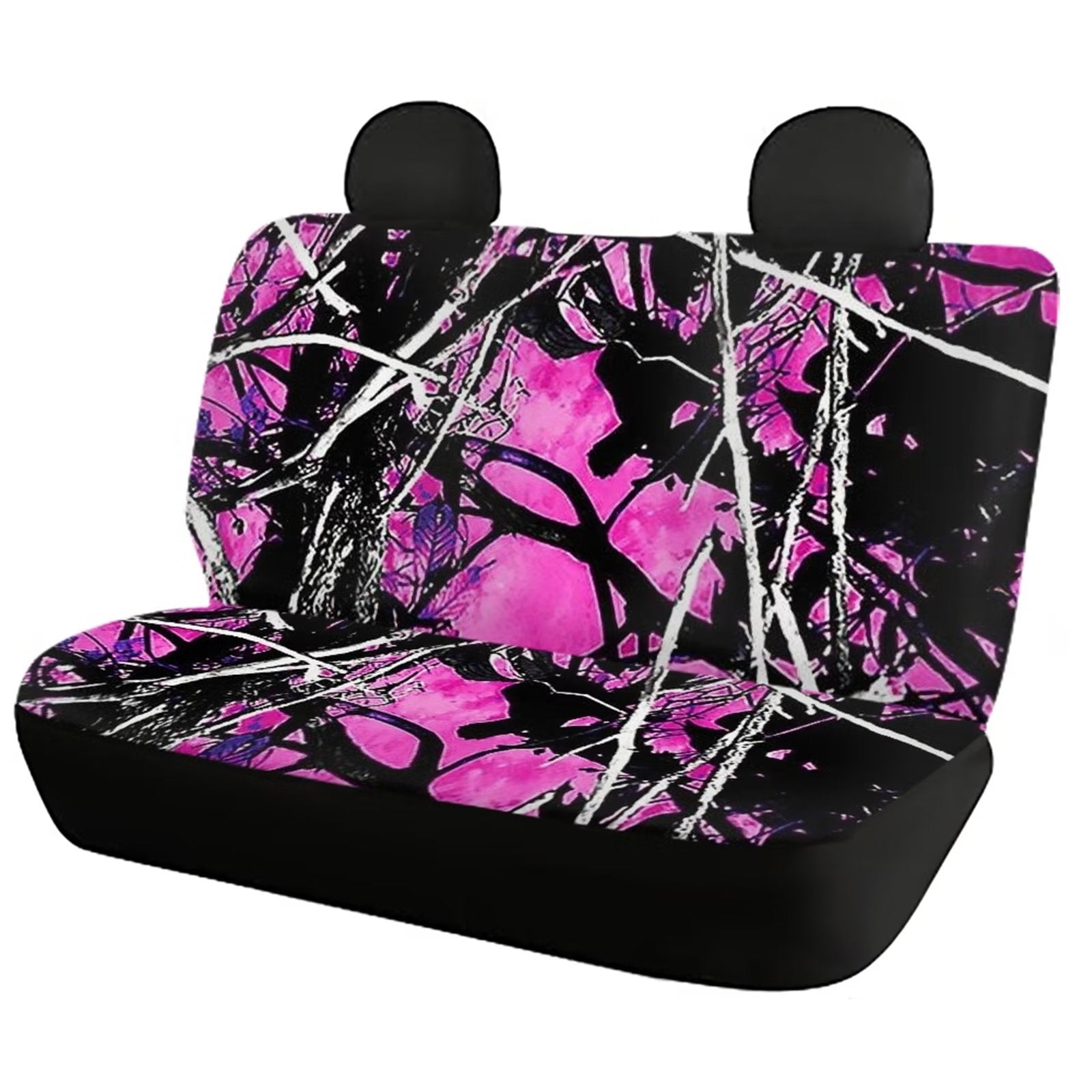 Pzuqiu Pink Camo Forest Universal Car FrontandBack Seat Covers Full Set for Vehicle SUV Van，Jumping Hunting Wood Interior Seat Protector Saddle Blanket Soft Comfort Rear Bench Cover