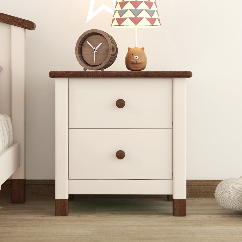 Wooden Nightstand with Two Drawers for Bedroom