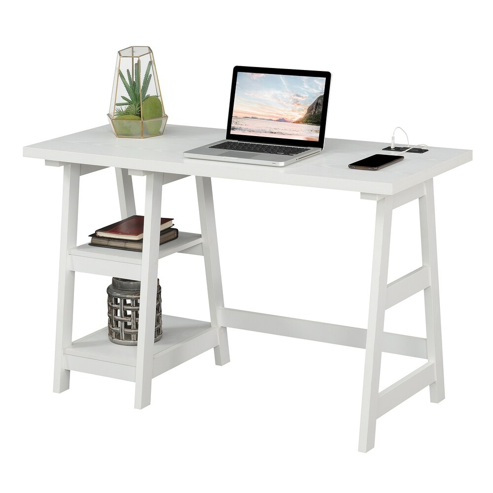 Convenience Concepts Designs2Go Trestle Desk with Charging Station and Shelves