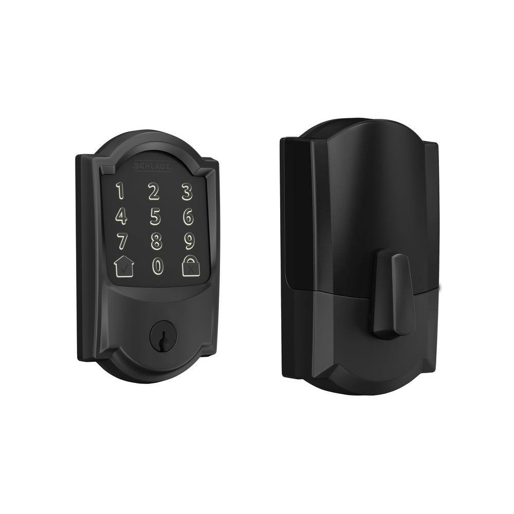 Schlage Camelot Matte Black Electronic Encode Smart WiFi Deadbolt with Alarm BE489WB CAM 622