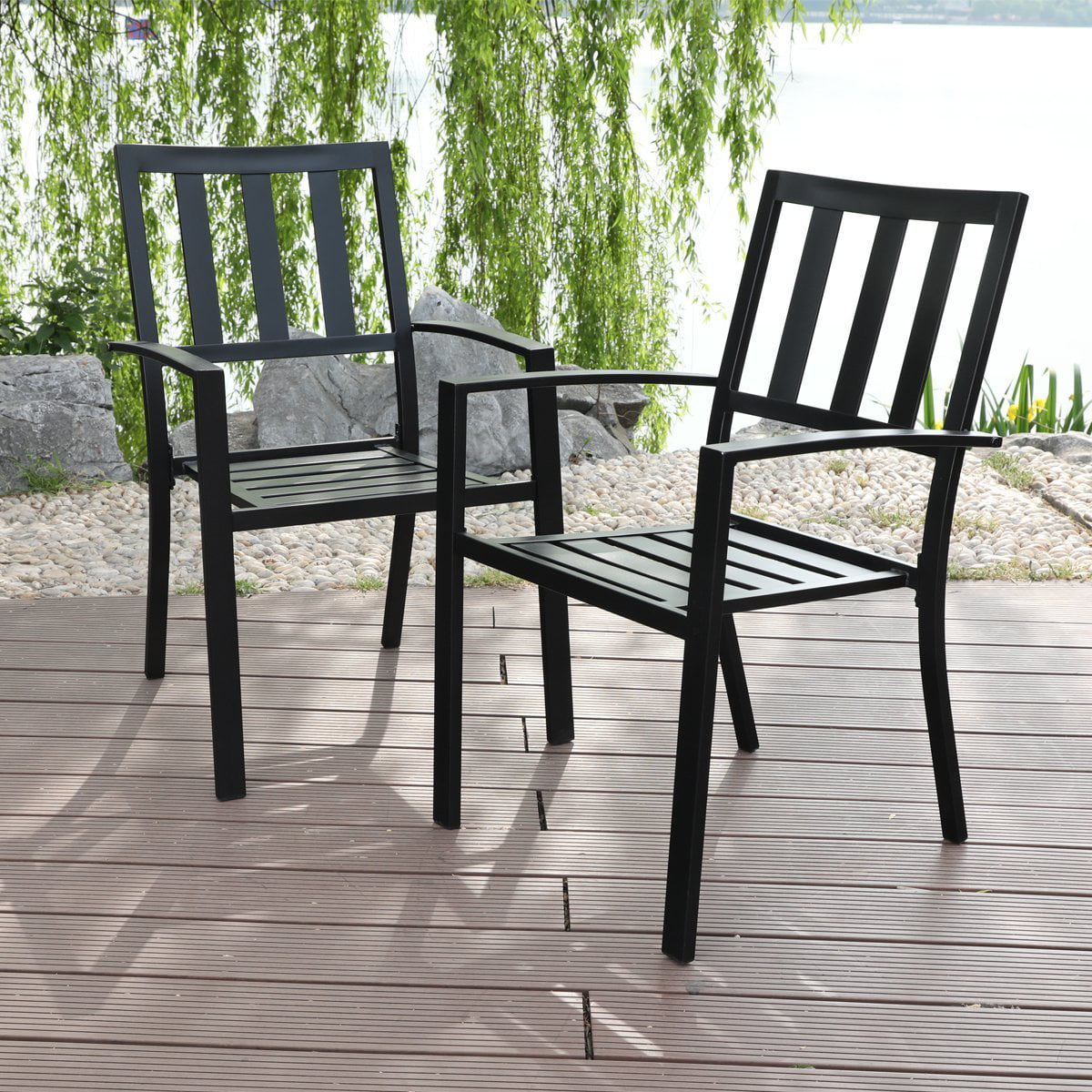 MF Studio  Set of 2 Patio Outdoor Dining Chairs, Metal Stackable Bistro  Chairs for Garden, Backyard, Support 300 LB, Black