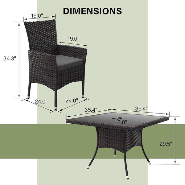 Kullavik Outdoor Dining Set，Rattan Patio Furniture Dining Table and Chairs