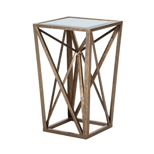 Angular Metal Accent Table with Tempered Glass Top