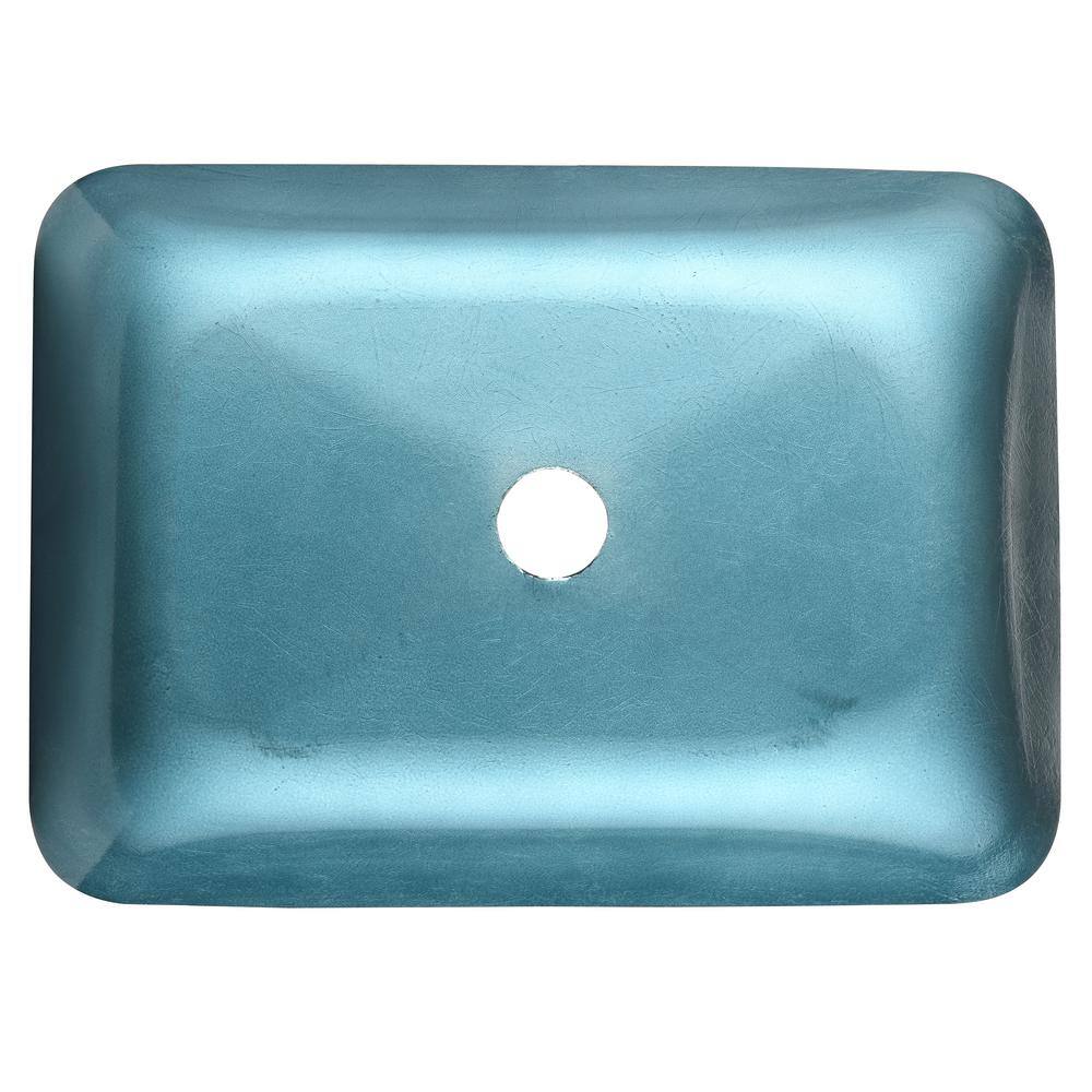 Handmade Countertop Glass Rectangular Vessel Sink in Blue with Single-Handle Faucet and Pop Up Drain in Matte Black W-Sun-12