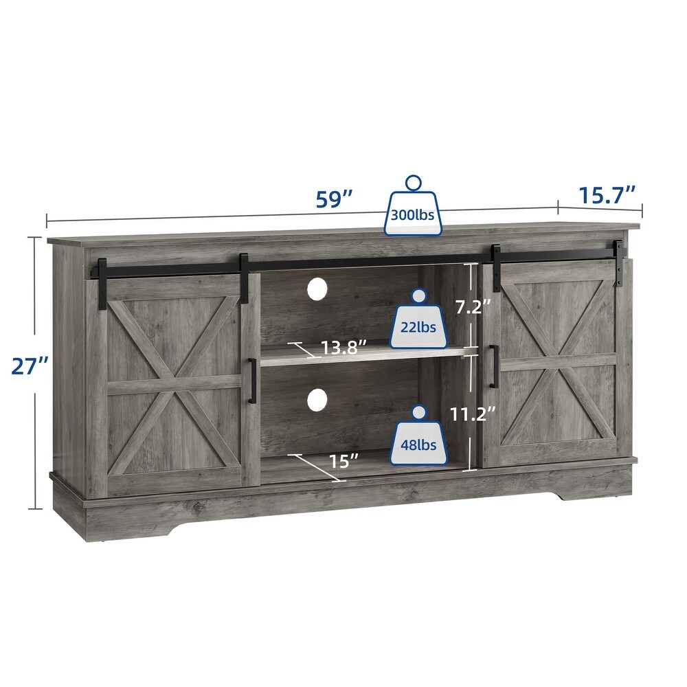 Farmhouse Wood TV Stand 59 inch Sliding Barn Door Entertainment Center for TV up tp 65\