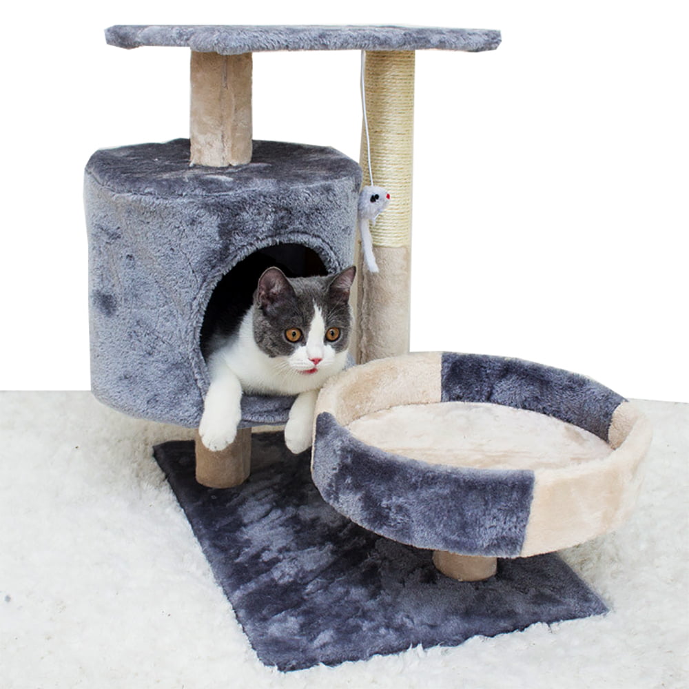 Tianlaimei 26.3inch Cat Tree Climb Tower with Condo and Perches， Gray