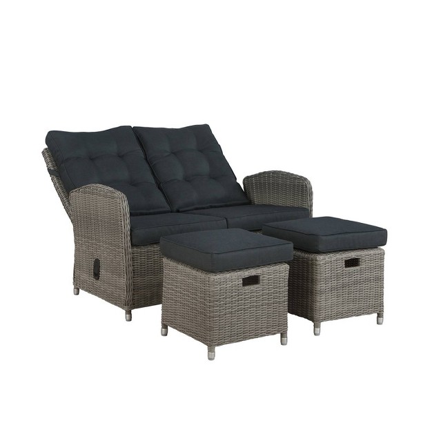 Monaco 3pc Set With 2 Seat Reclining Bench amp 2 Ottomans Gray Alaterre Furniture