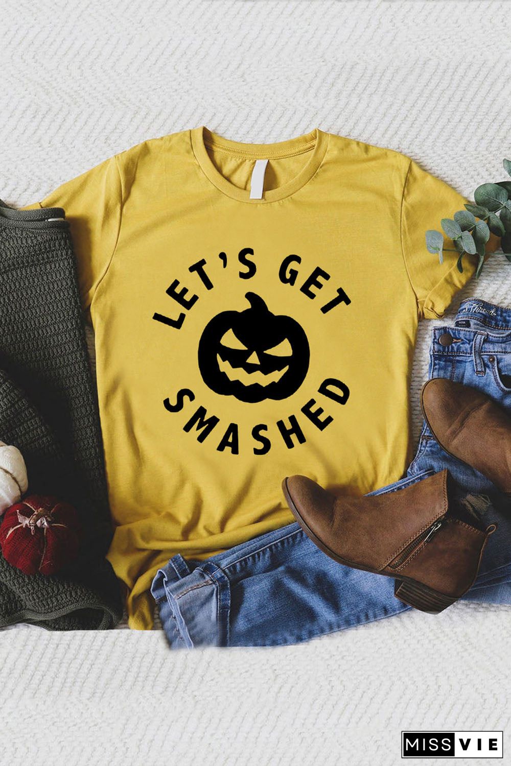 Let'S Get Smashed Halloween Pumpkin Face Graphic Tee