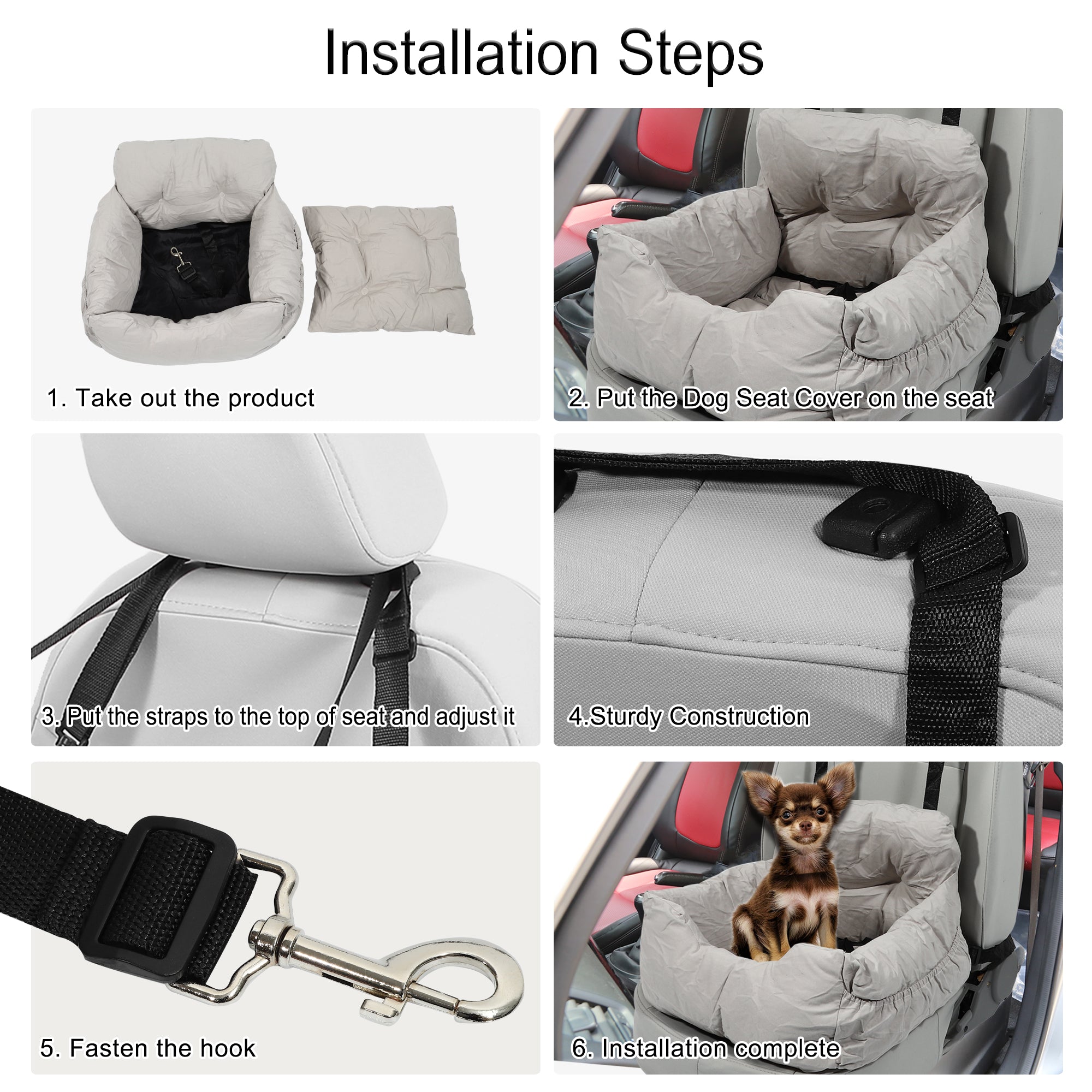 Dog Car Seat Adjustable Straps Dog Booster Seat for Small Medium Large Dogs and Cats Pet for Car Gray