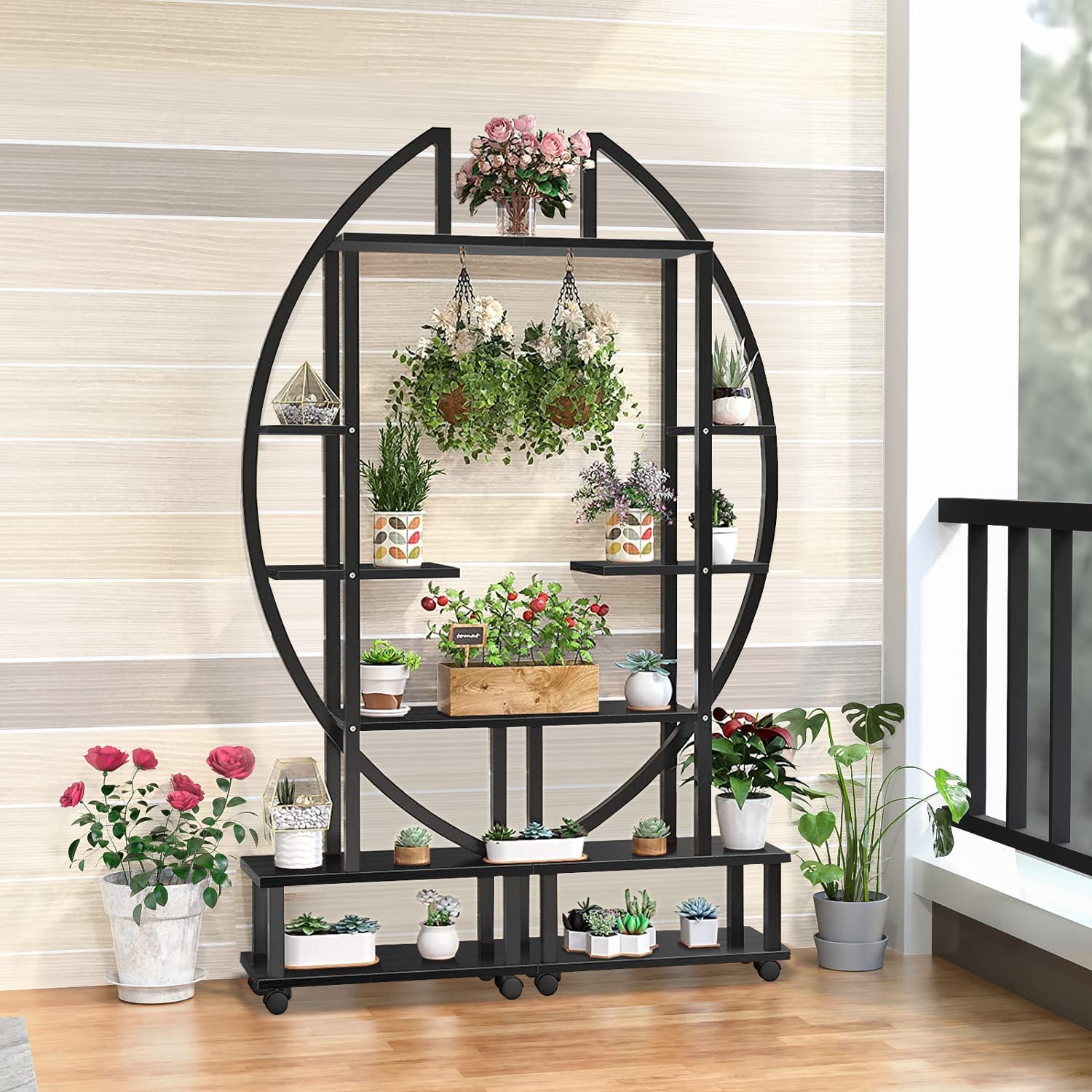 Metal Plant Stand Indoor with Wheels, Creative Heart Shape Plant Shelf Holder, 6 Tier Tall Plant Stand for Indoor Plants Multiple Plant Rack for Home Decor, Balcony, Patio, Garden.Extra Gardening Tools &Screwdriver Drill Bit as gifts