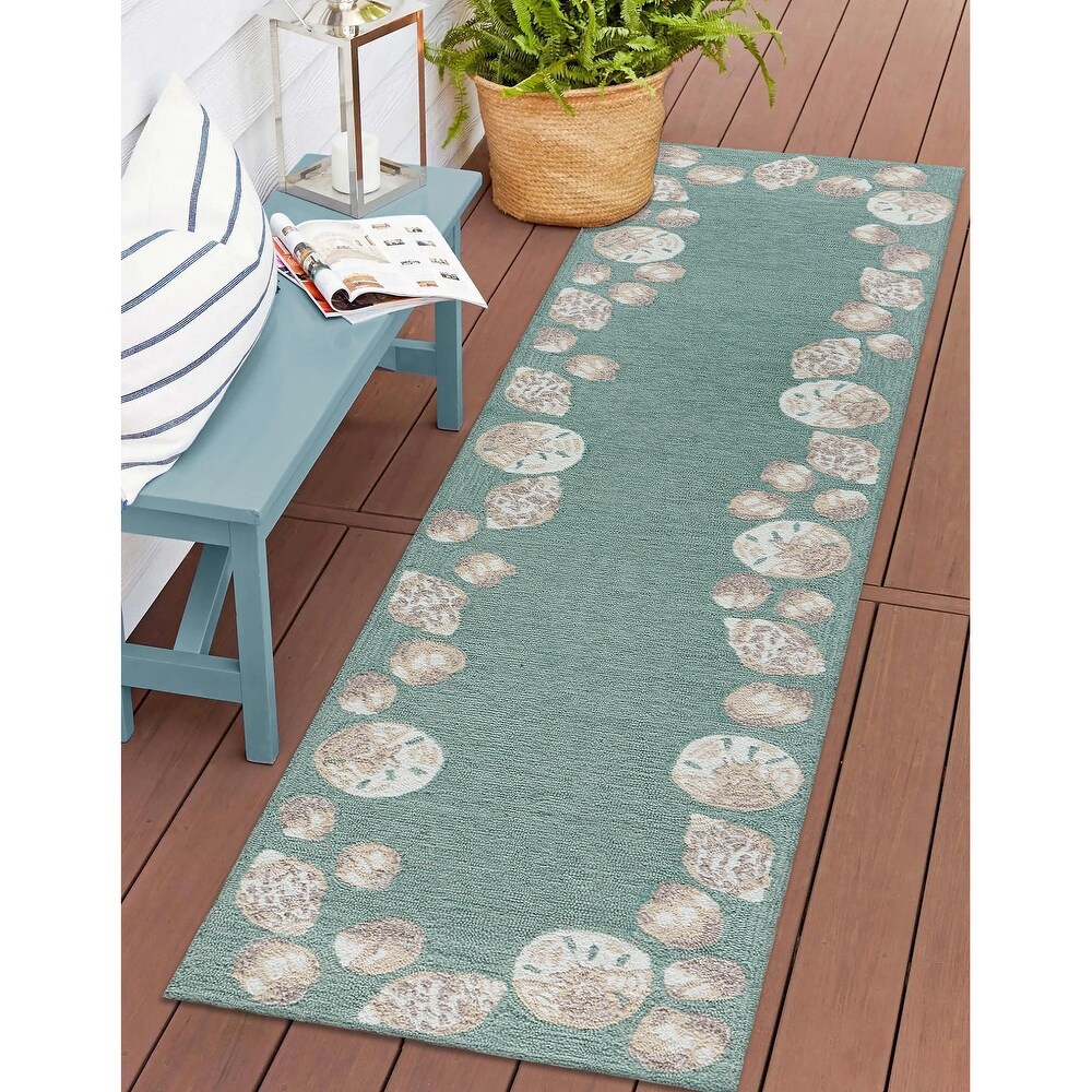 Liora Manne Capri Seashell Border Indoor/Outdoor Rug Aqua