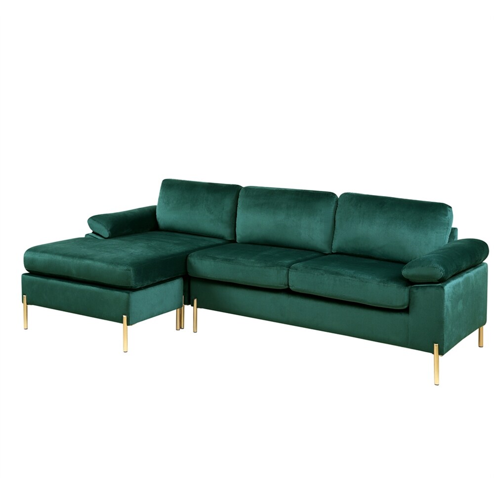 Velvet Sectional Sofa Chaise with Wood Frame and Removable Back