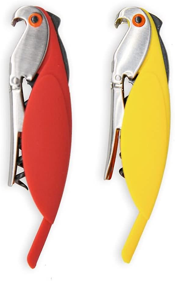 3 In 1 Beer Bottle Opener Wine Opener Stainless Steel Corkscrew For Dad Husband Girlfriend Boyfriend Man Woman Pack Of 2 (one Yellow And One Red)