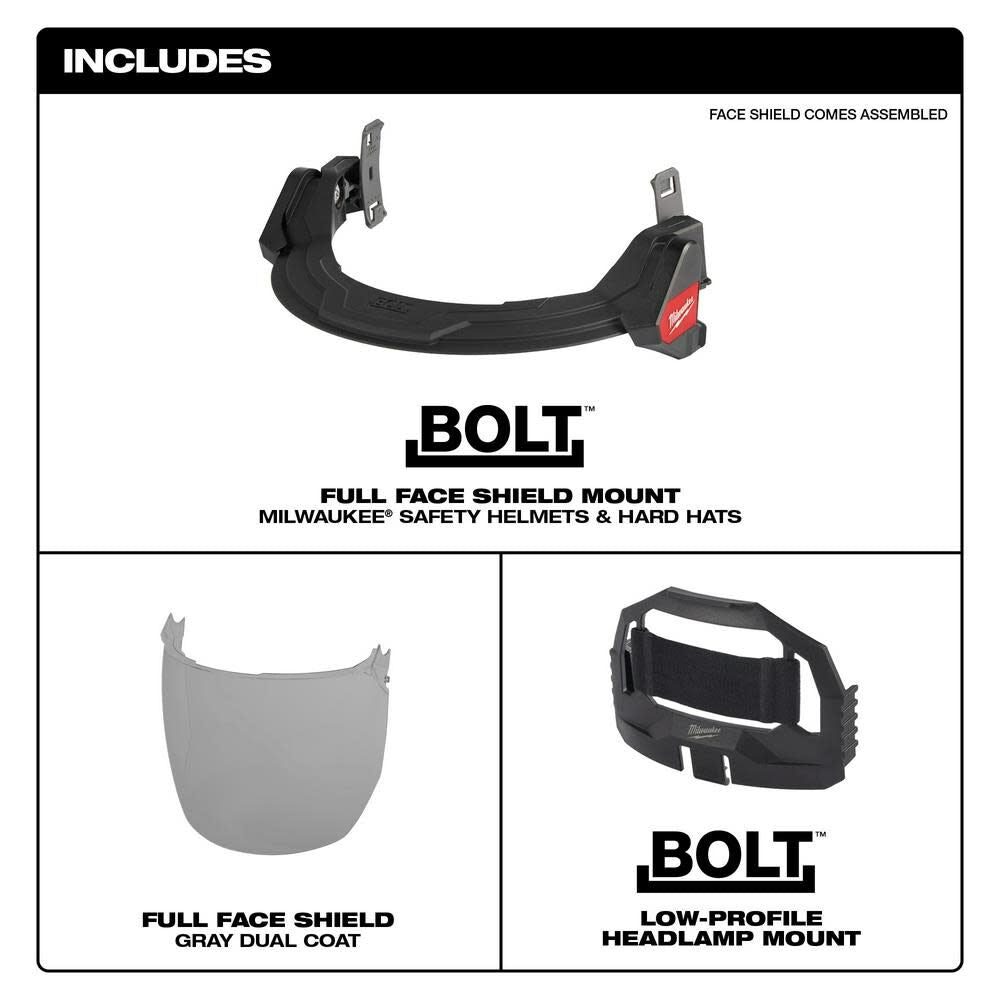 Milwaukee BOLT Full Face Shield Gray Dual Coat Lens Compatible with Safety Helmets & Hard Hats 48-73-1425 from Milwaukee