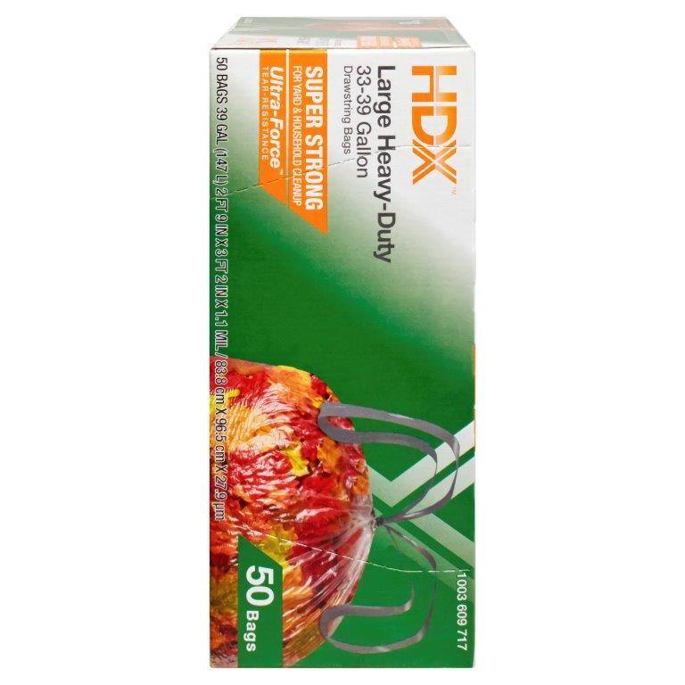 HDX 39 Gal. Clear Flex Drawstring Trash Bags (50-Count) - For Outdoor Yard Waste and Industrial TBD