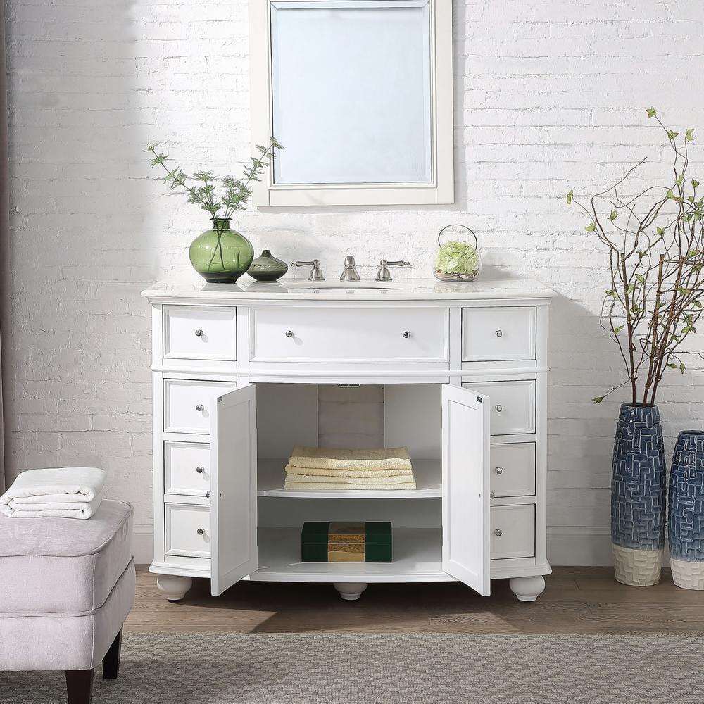 Home Decorators Collection Hampton Harbor 45 in W x 22 in D x 35 in H Freestanding Bath Vanity in White with White Marble Top