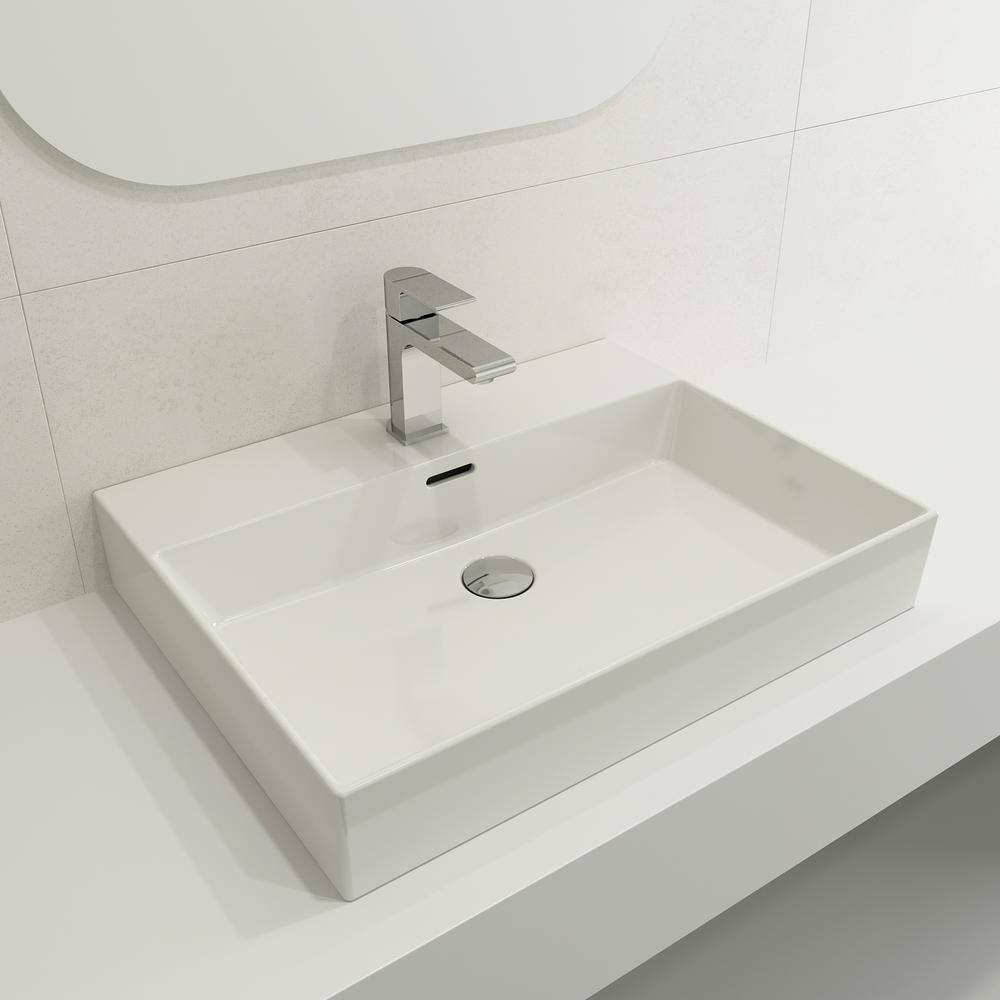 BOCCHI Milano Wall-Mounted White Fireclay Bathroom Sink 24 in. 1-Hole with Overflow 1376-001-0126