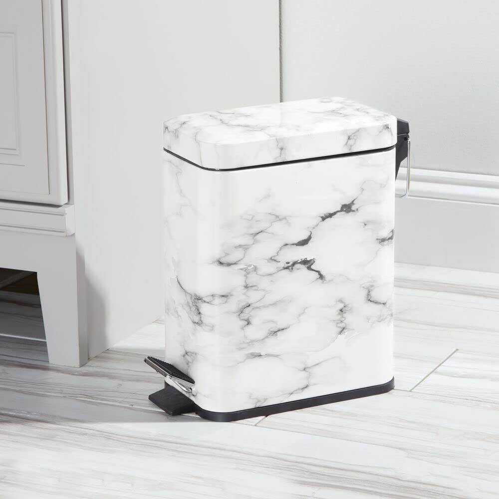 Dracelo Small Modern 1.3 Gal. Rectangle Metal Lidded Step Trash Can in. White Marble B07NQLTV4S