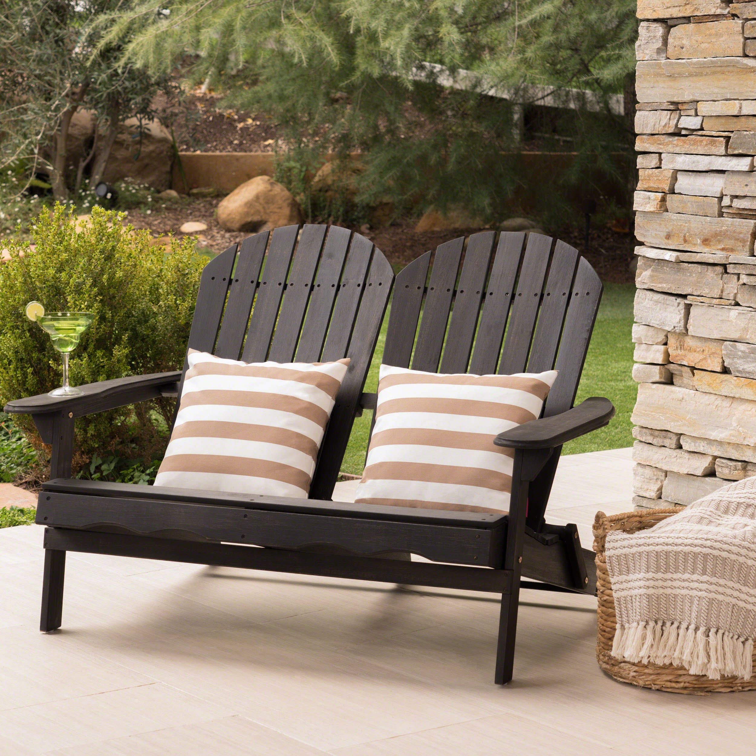 Vivian Outdoor Acacia Wood Adirondack Loveseat