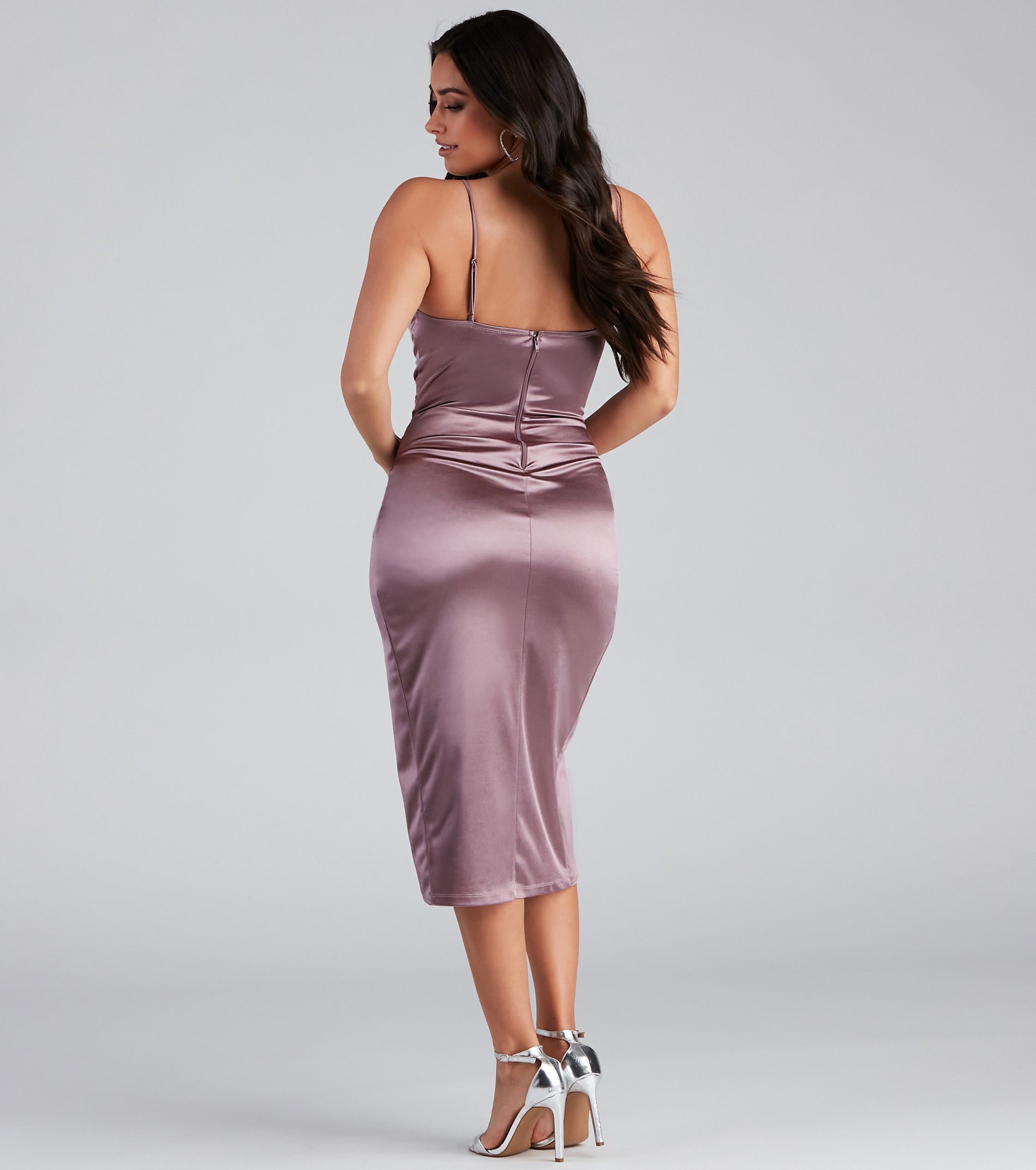 Margaret Formal Satin Wrap Midi Dress