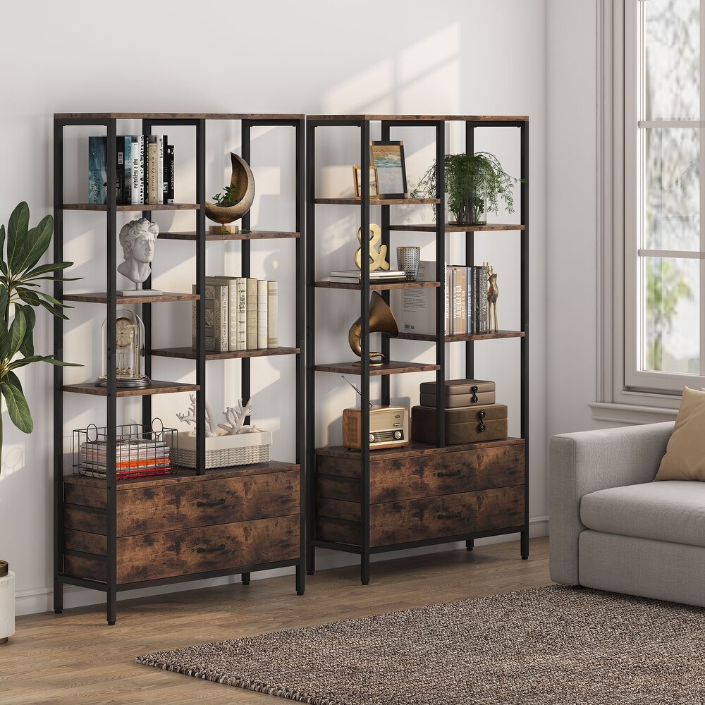 Tall Bookcase with Drawers  Industrial Bookshelves with Storage   31.49'' W x 11.81'' D x 66.92'' H