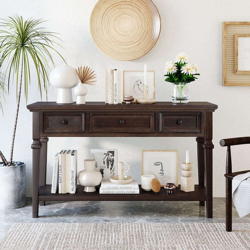 Classic Retro Console Table with 3 Top Drawers and Open Bottom Shelf