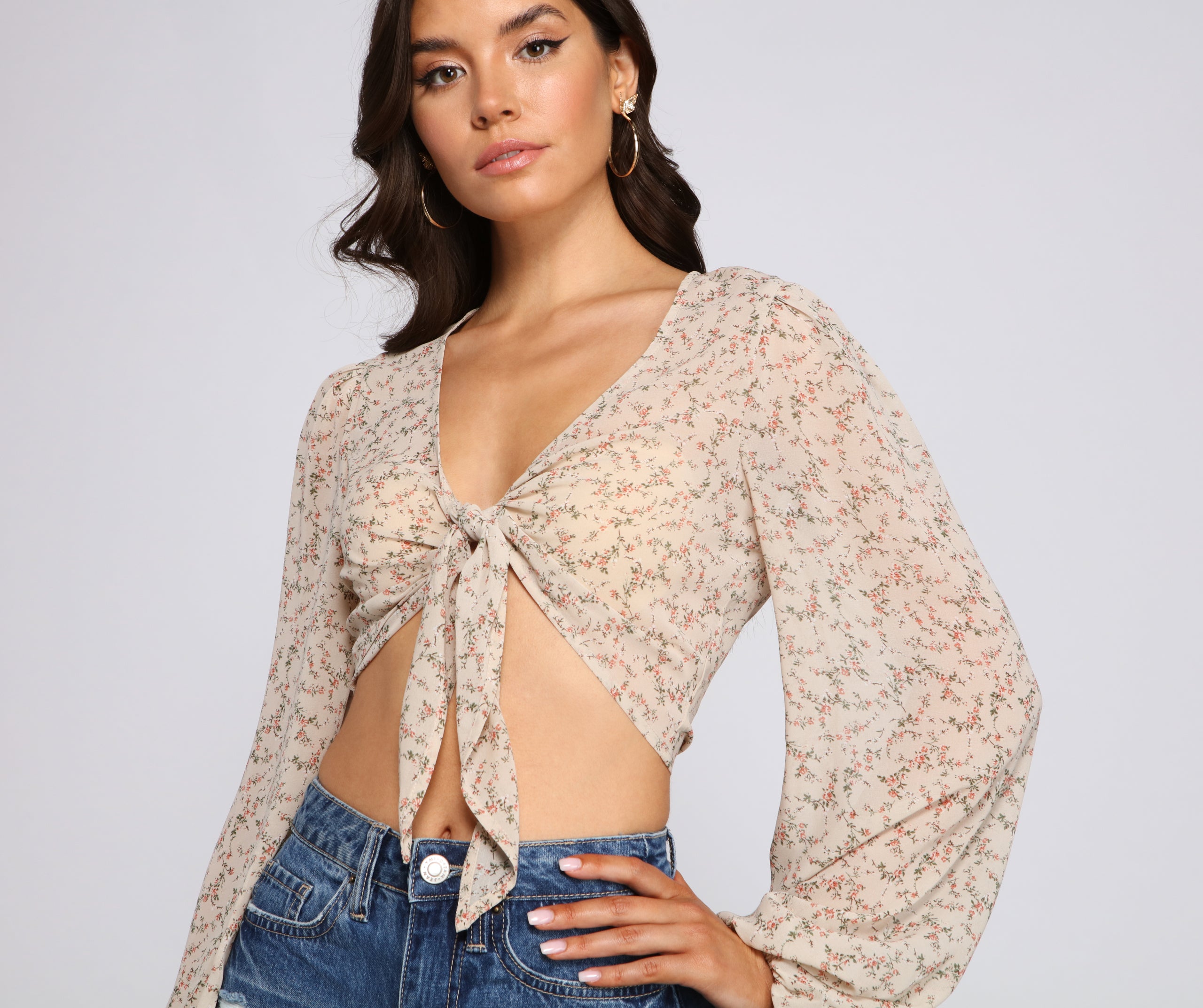 Floral Bloom Tie Front Top