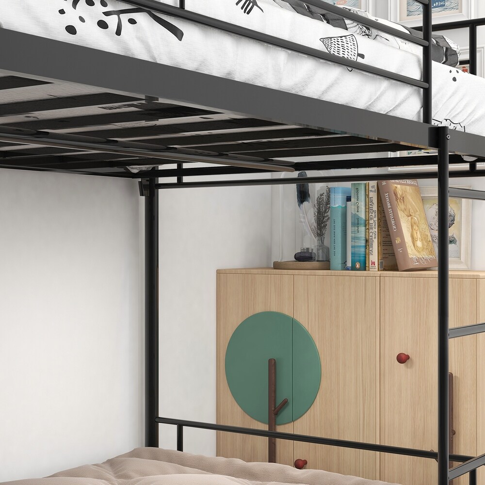 Twin Over Twin Bunk Bed with Metal Frame and Ladder Black