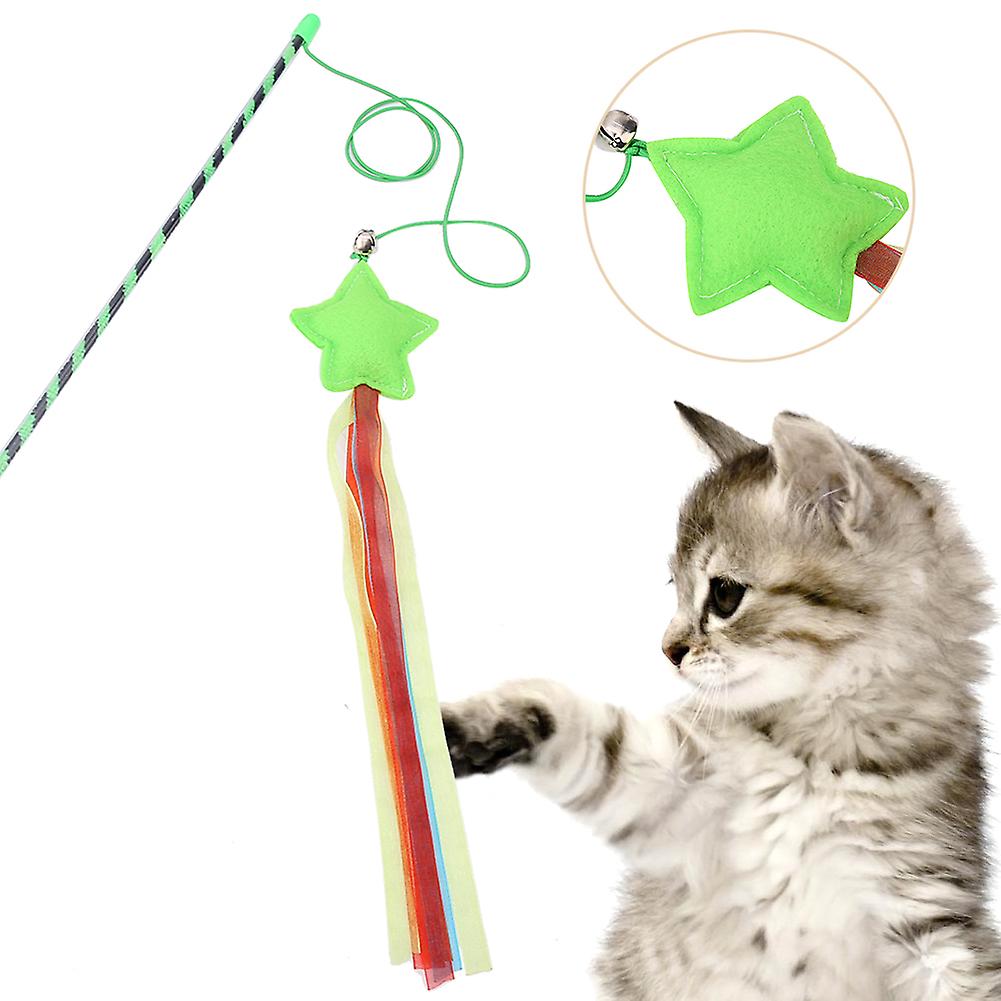 Plush Stars Colorful Strip Shape Funny Cat Pole Pet Play Toy Cat Catcher Teaser Stick (green)