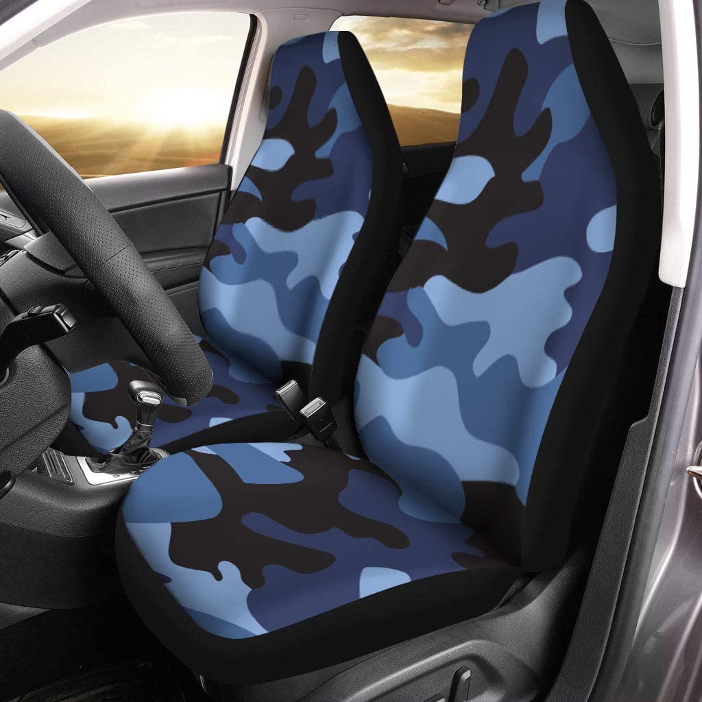 KXMDXA Set of 2 Car Seat Covers Blue Camo Camouflage Pattern Brown Digital Abstract Universal Auto Front Seats Protector Fits for Car，SUV Sedan，Truck