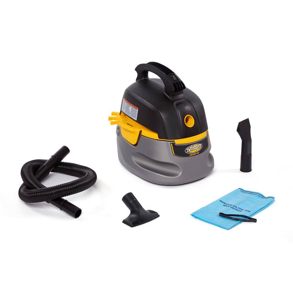 Stinger 2.5 Gallon 1.75 Peak HP Compact WetDry Shop Vacuum with Filter Bag Hose and Accessories HD2025