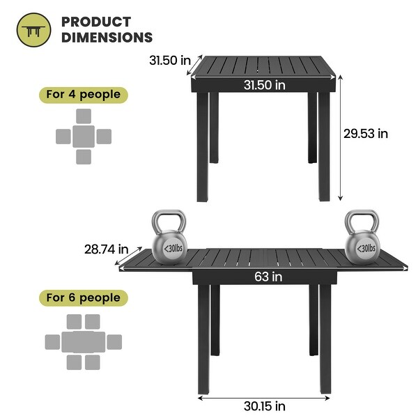 Outdoor Expandable Aluminum Dining Table with Leaf Extension