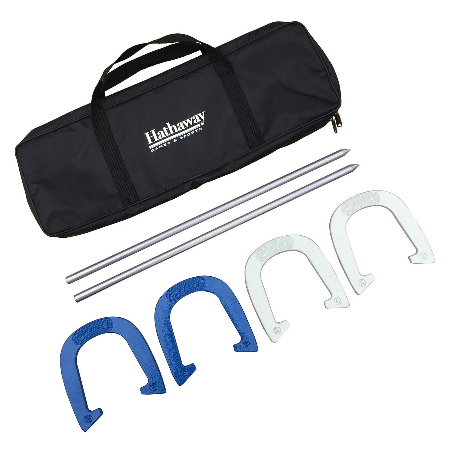 Hathaway Heavy Duty Horseshoe Set W/Carry Bag  Silver and Blue