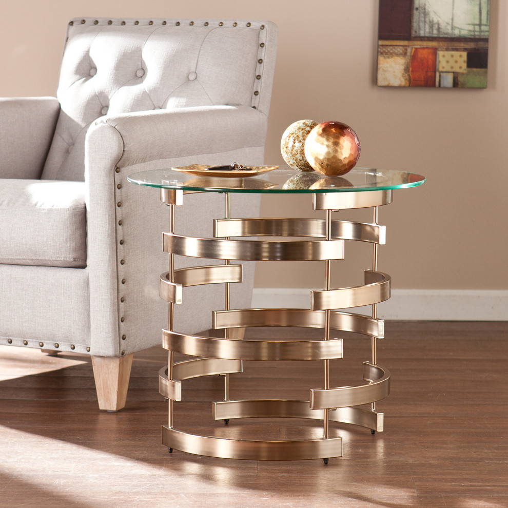 SEI Furniture Belmar Round End Table in Champagne   Contemporary   Side Tables And End Tables   by HedgeApple  Houzz