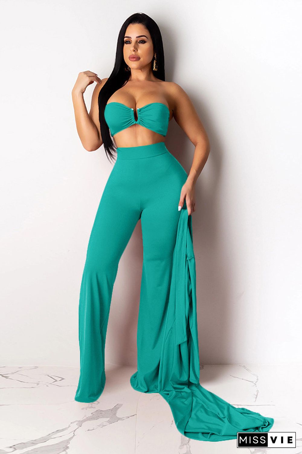 Crop Bra Top Wide Leg Pants Long Cardigan Set