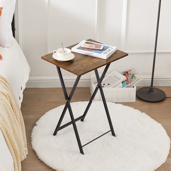 VECELO Modern Folding Tray Side Table with Cup Holder (Set of 4）