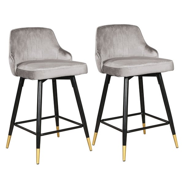 360° Swivel Bar Stools Set of 2， Counter Height Upholstered Velvet Barstool with Comfy Back， Footrest， - as picture