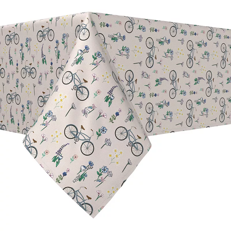 Rectangular Tablecloth， 100% Cotton， 52x84， Bike Ride in Flowers