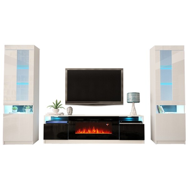 York 02 Electric Fireplace Wall Unit Entertainment Center