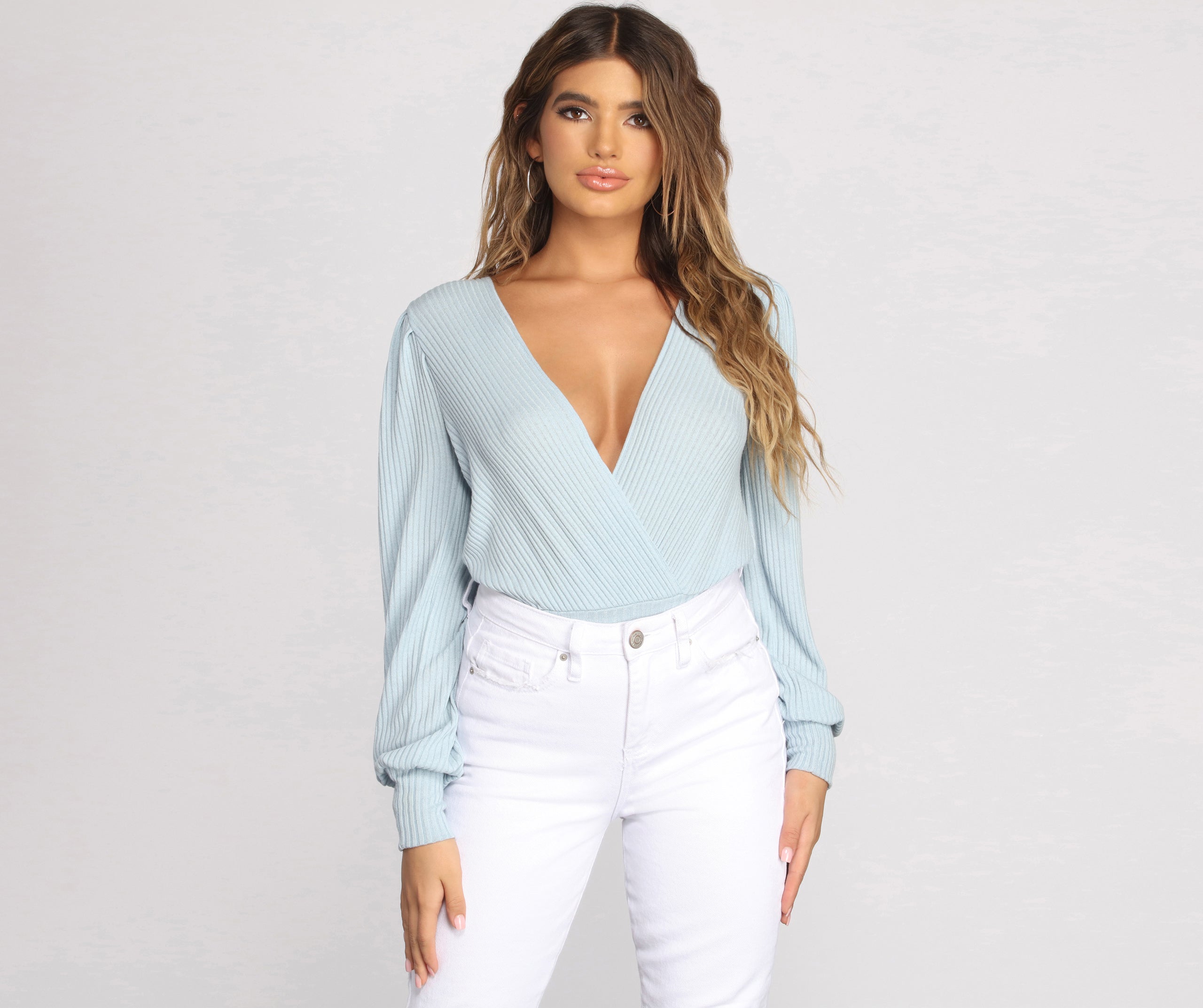 Girl Next Door Surplice Ribbed Top