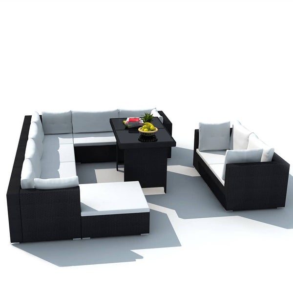 10 Piece Patio Lounge Set with Cushions Poly Rattan Black - Overstock - 37574267