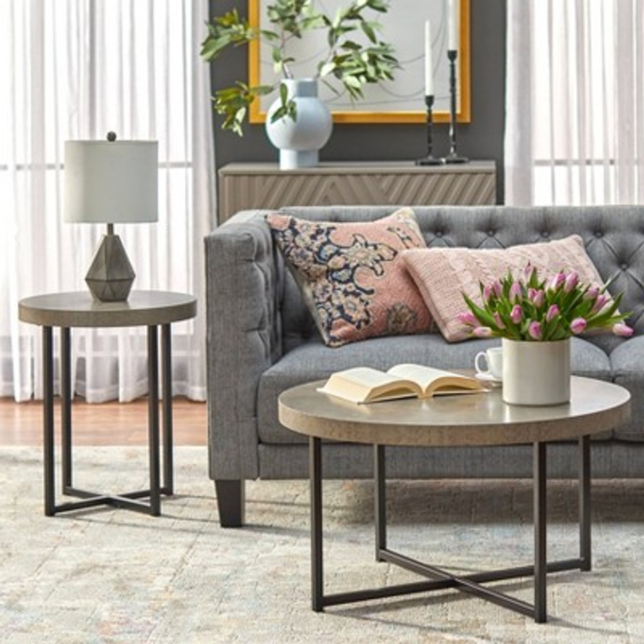 Era Modern Round Coffee Table Gray/Black  - Buylateral