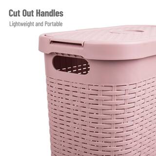 Mind Reader Basket Collection Slim Laundry Hamper 40 Liter (15kg33lbs) Capacity Cut Out Handles Attached Hinged Lid Pink 40HAMP-PNK